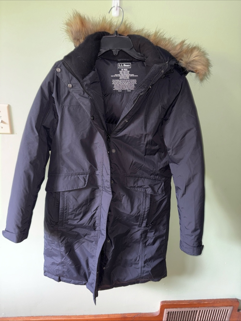 Womens LL BEAN Ultrawarm Goose Down Puffer Faux Fur Hooded Parka 276588 Black Md